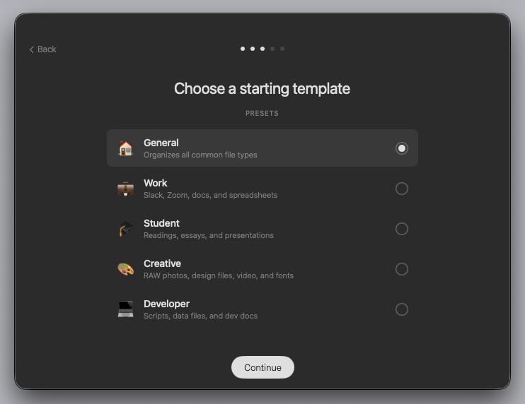 Onboarding preset picker