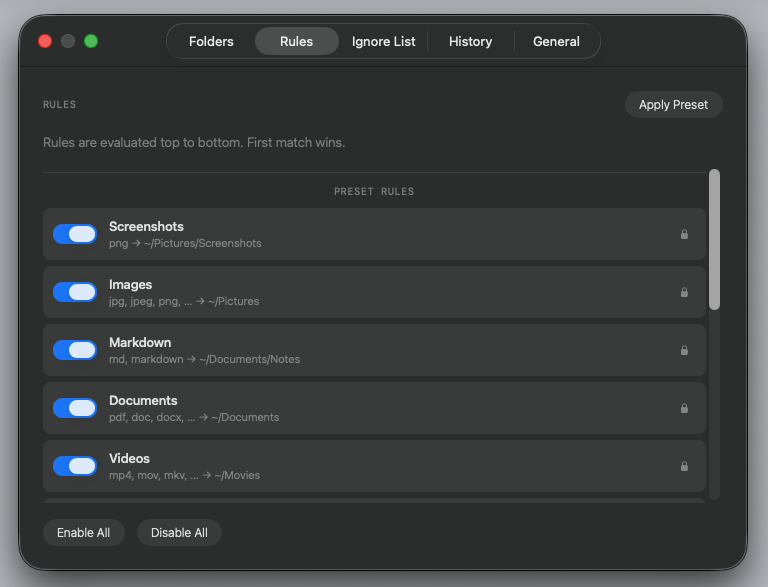 Rule editor with toggle switches